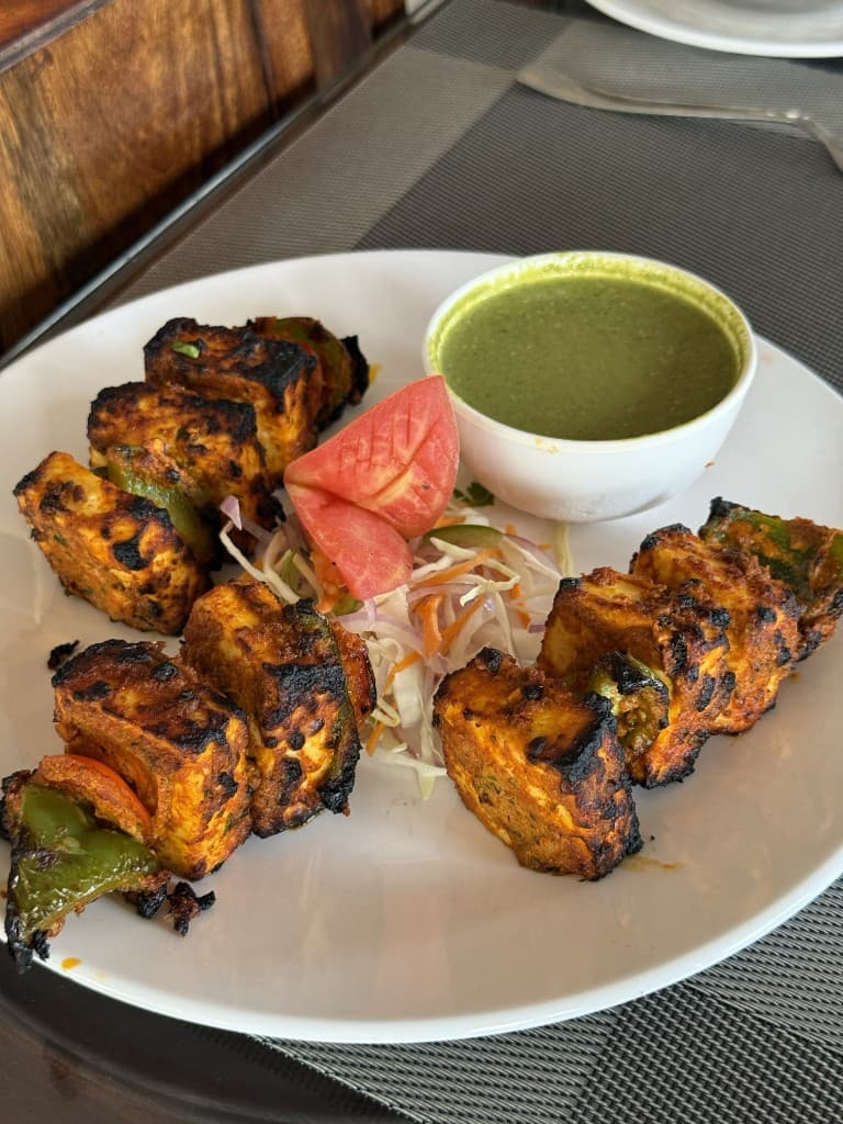 Paneer tikka with mint chutney